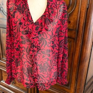 Chico's Vibrant Red and Black Swirl Blouse